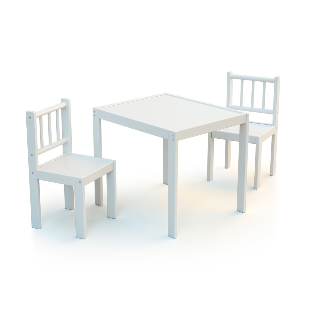 Ensemble 1 table + 2 chaises enfant en bois blanc, WEBABY