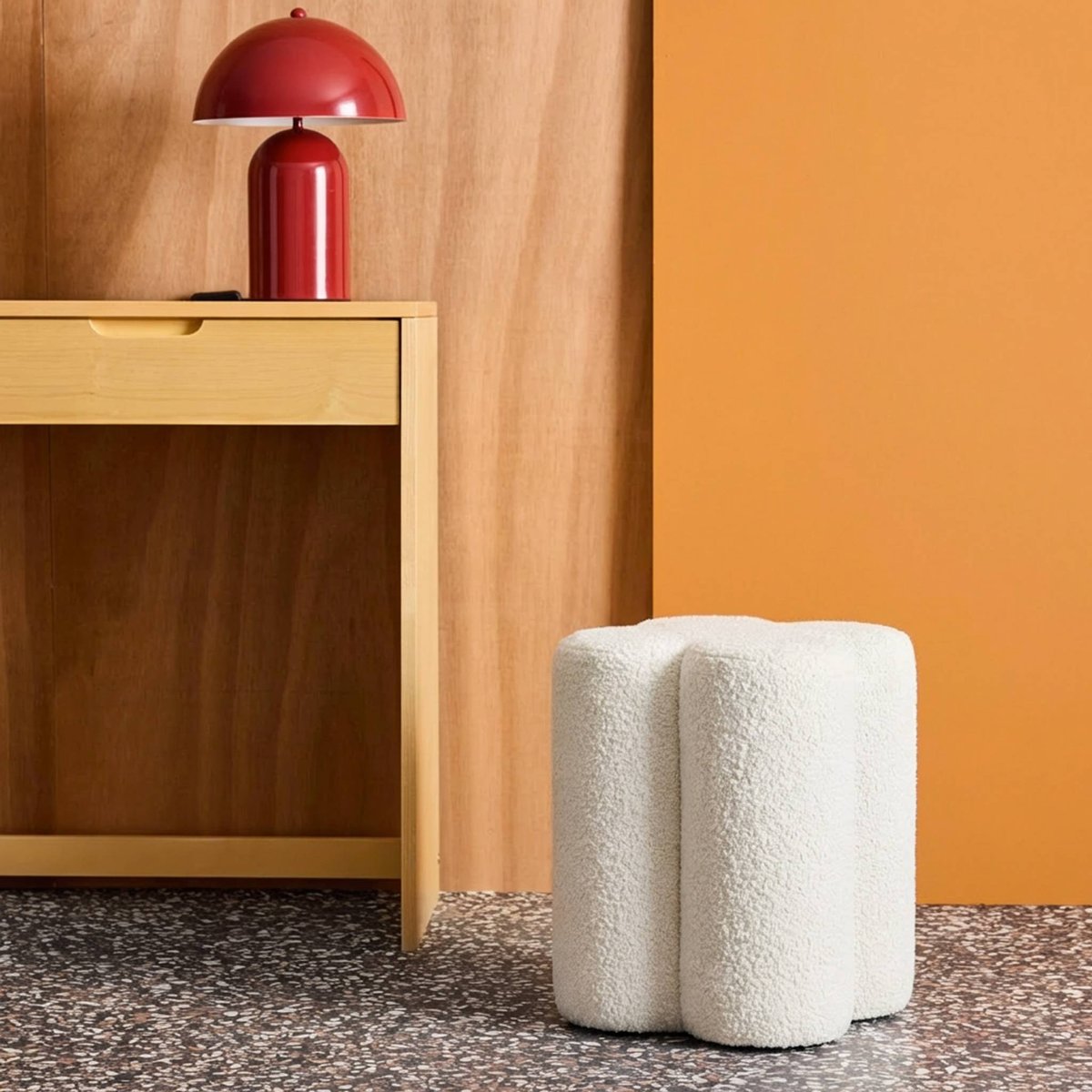 Pouf tabouret trèfle bouclette CLOVER blanc, SWEEEK