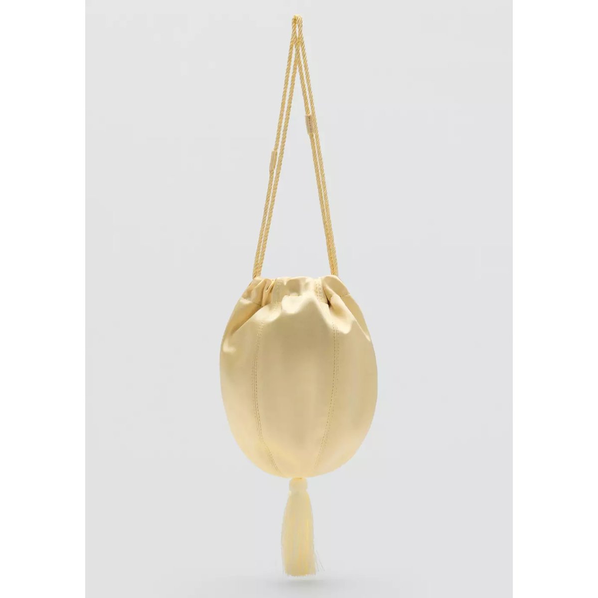 Sac à main en satin à franges jaune pastel, MANGO