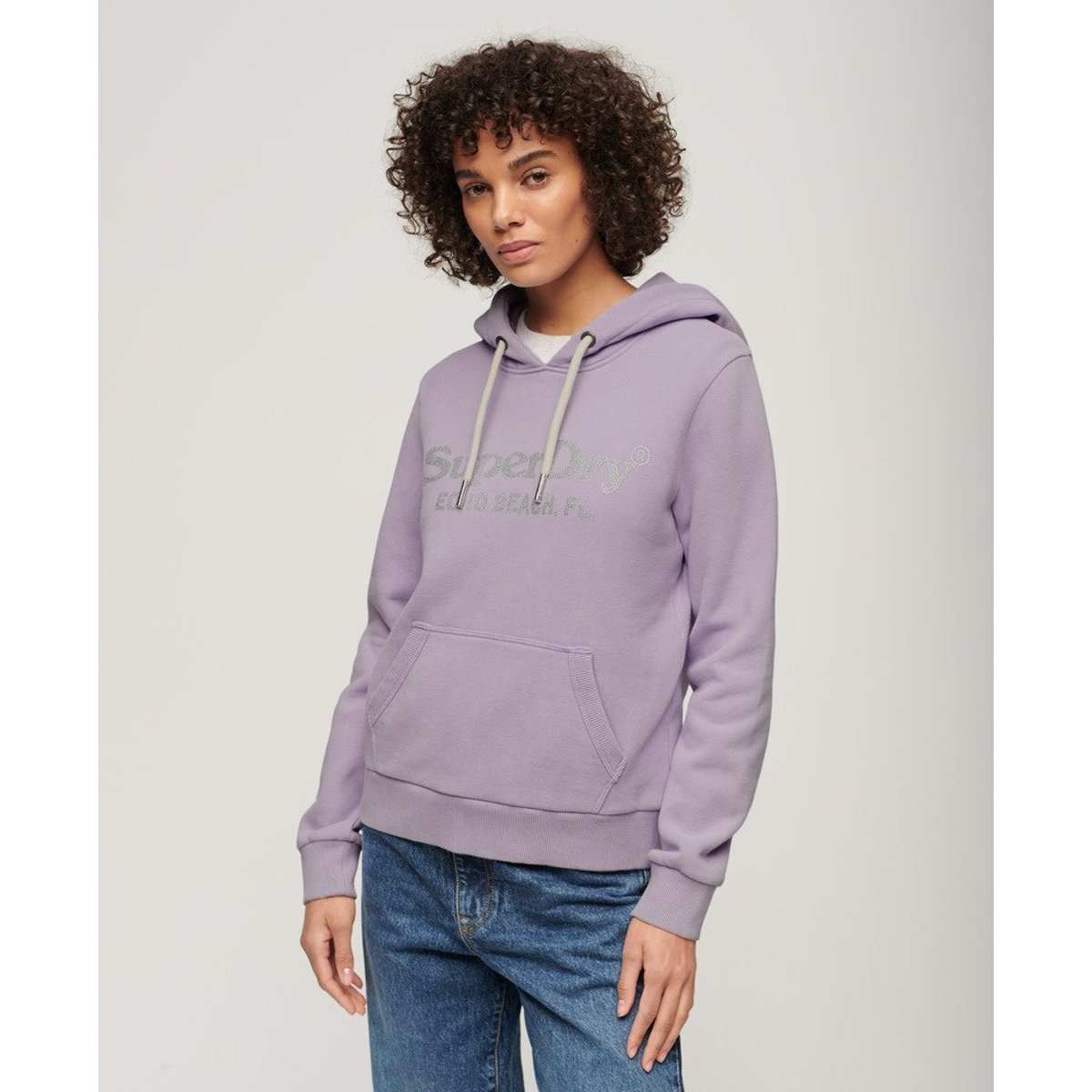 Sweat à capuche à logo métallisé Venue violet lavande clair, SUPERDRY