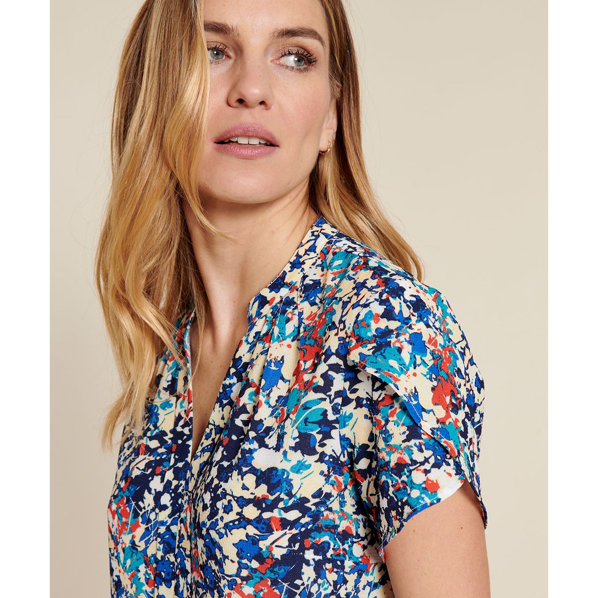Blouse manches papillon bleu nuit imp., DAMART