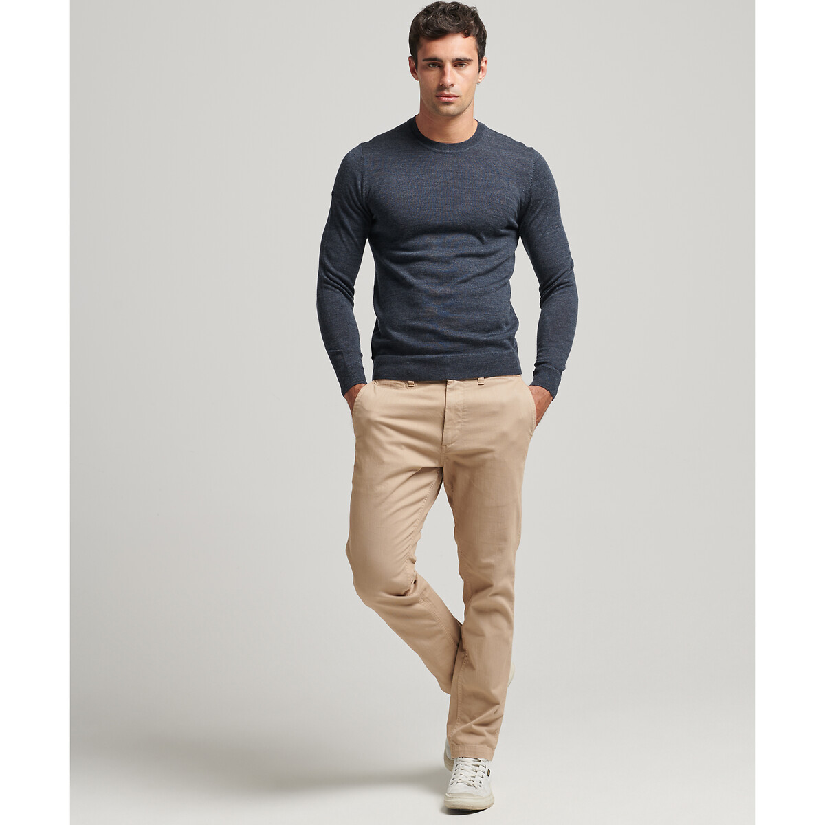 Pull col rond en laine mérinos Studios bleu marine, SUPERDRY