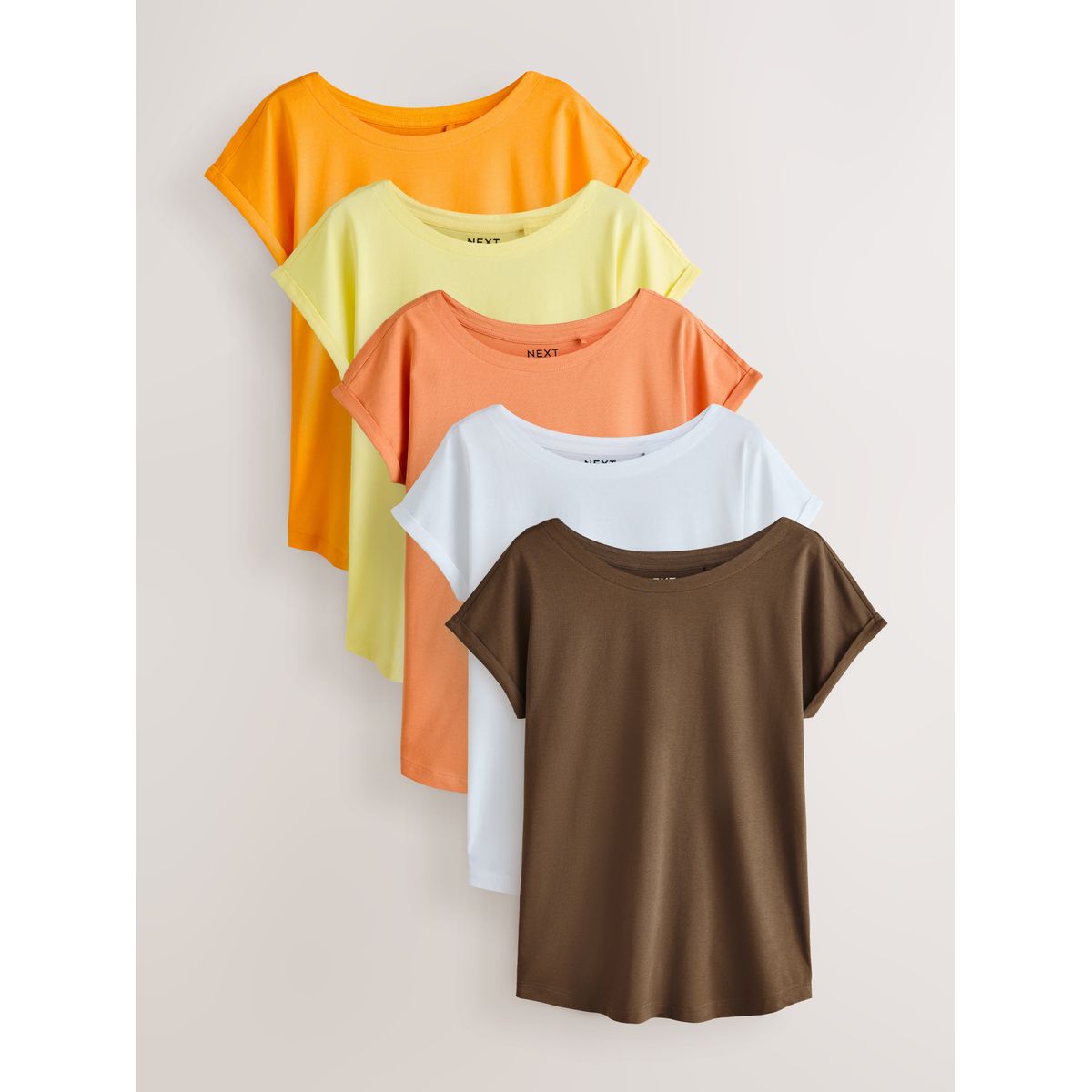 T-shirt à mancherons et col v, lot de 5 marron/orange/jaune/blanc, NEXT