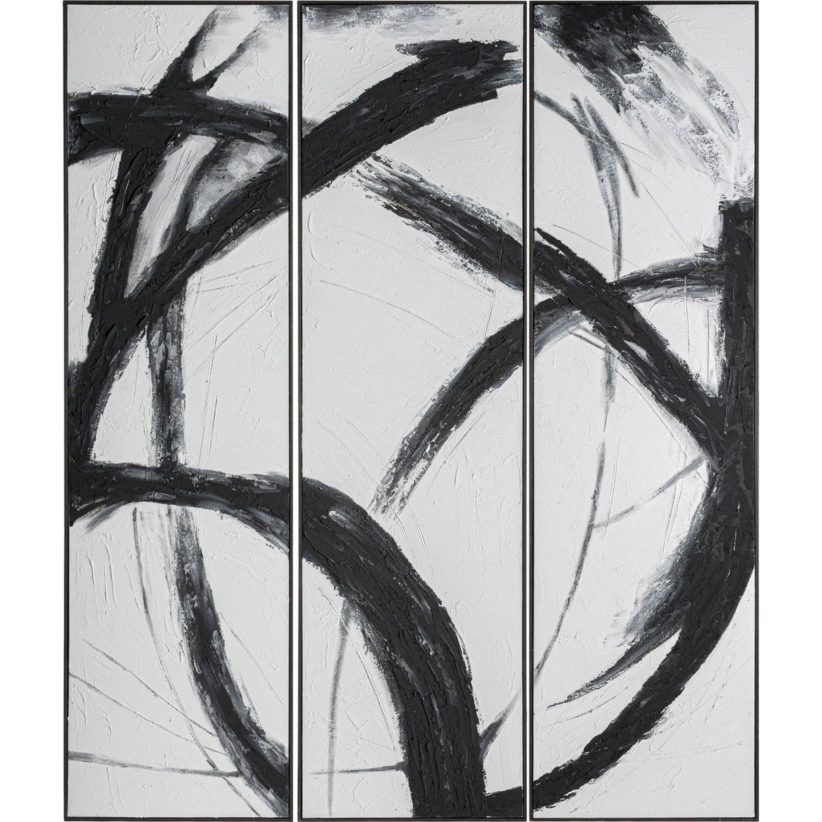 Triptyque mural abstrait sur toile, Lot de 3 noir et blanc, RECOLLECTION