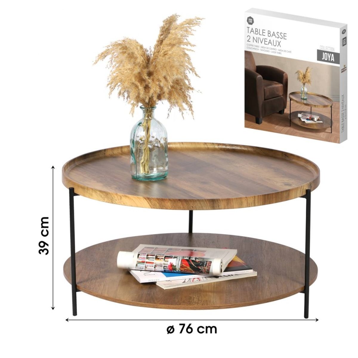 Table basse 2 niveaux JOYA marron, DECORATIE