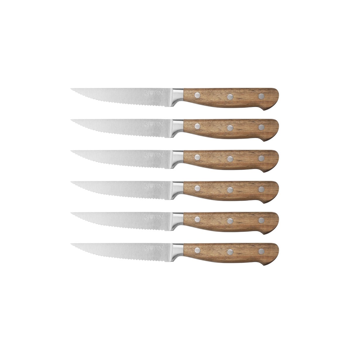 Lot de 6 couteaux à steak en inox, NUDE inox mat et bois, BJORN
