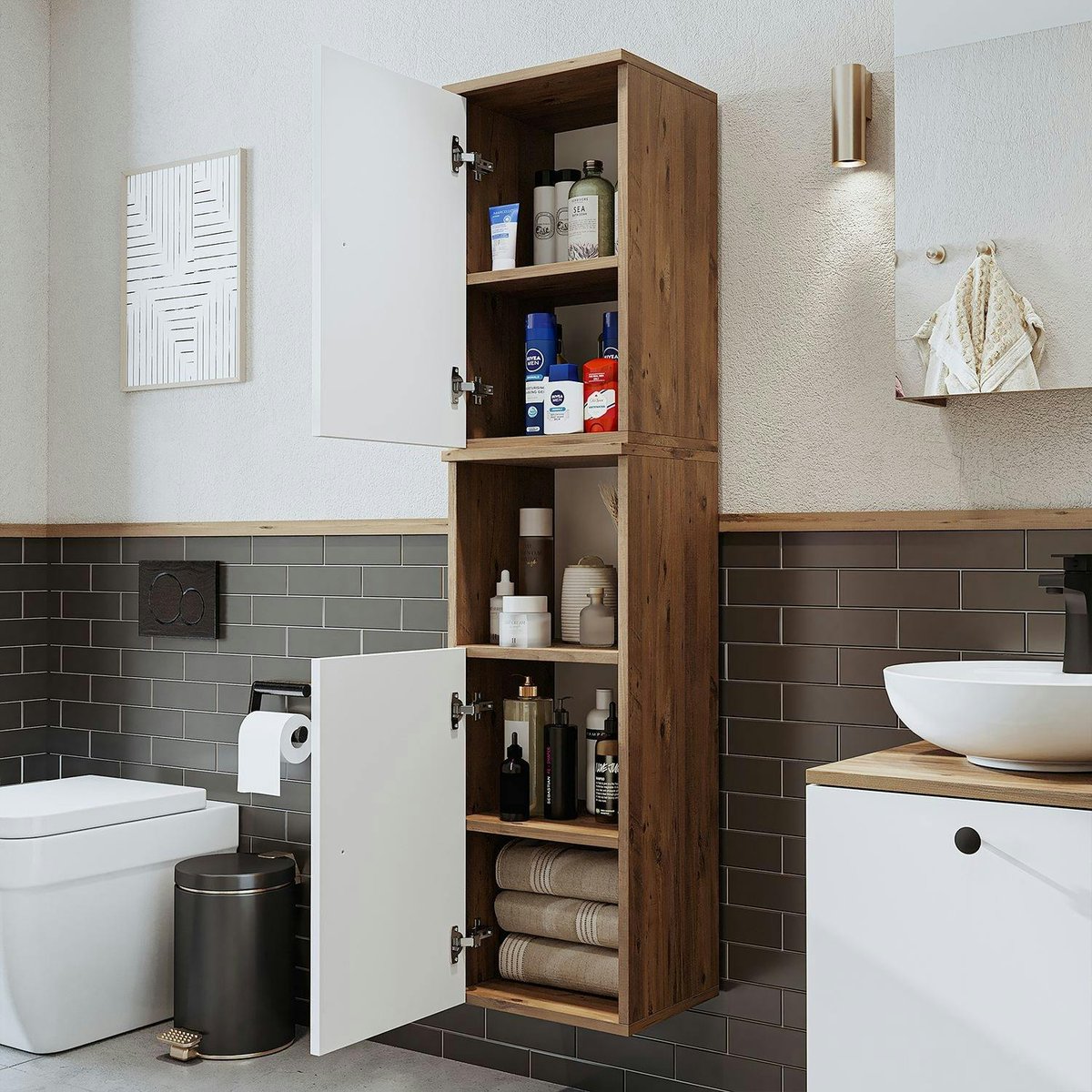 Colonne salle de bains suspendue 2 portes RILL blanc, PIER IMPORT