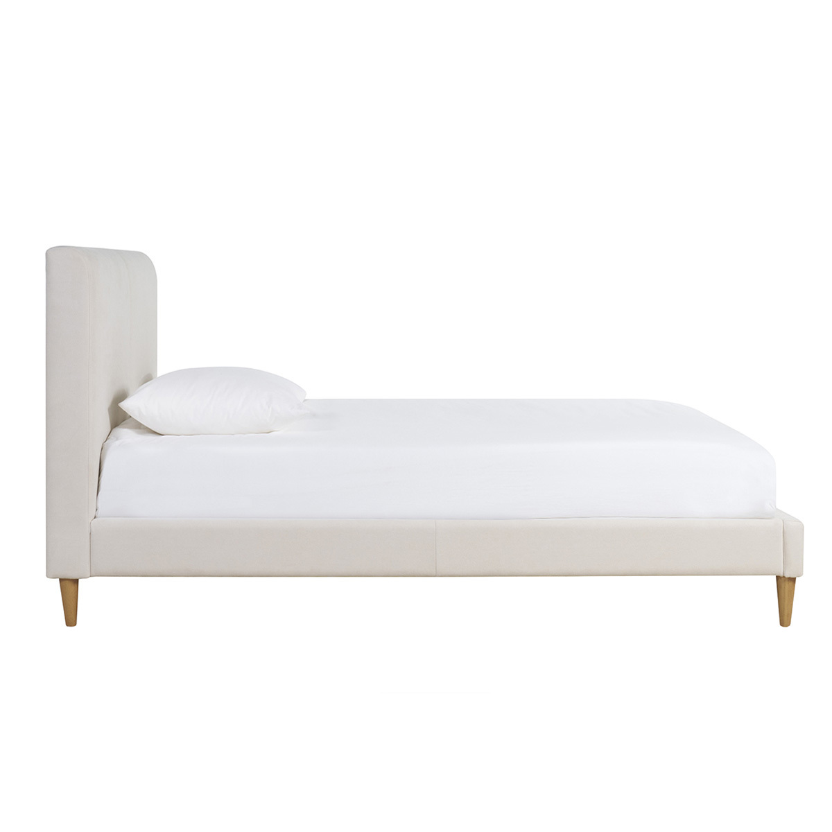 Lit 2 places 160x200 cm en tissu beige et bois clair SALOME beige, MILIBOO