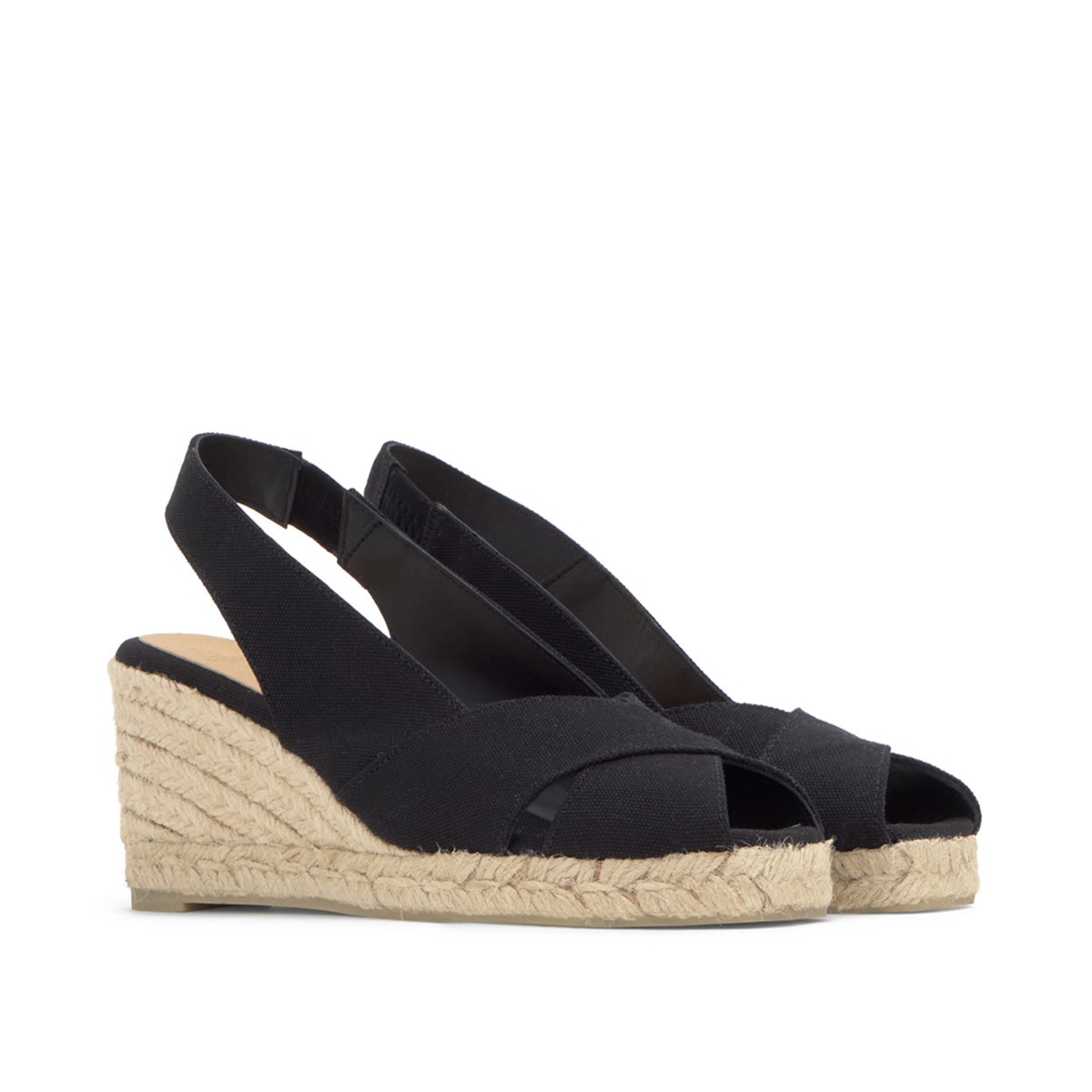 Espadrilles compensées peep-toe en coton à bride élastique DIANA PLATFORM noir, CASTANER