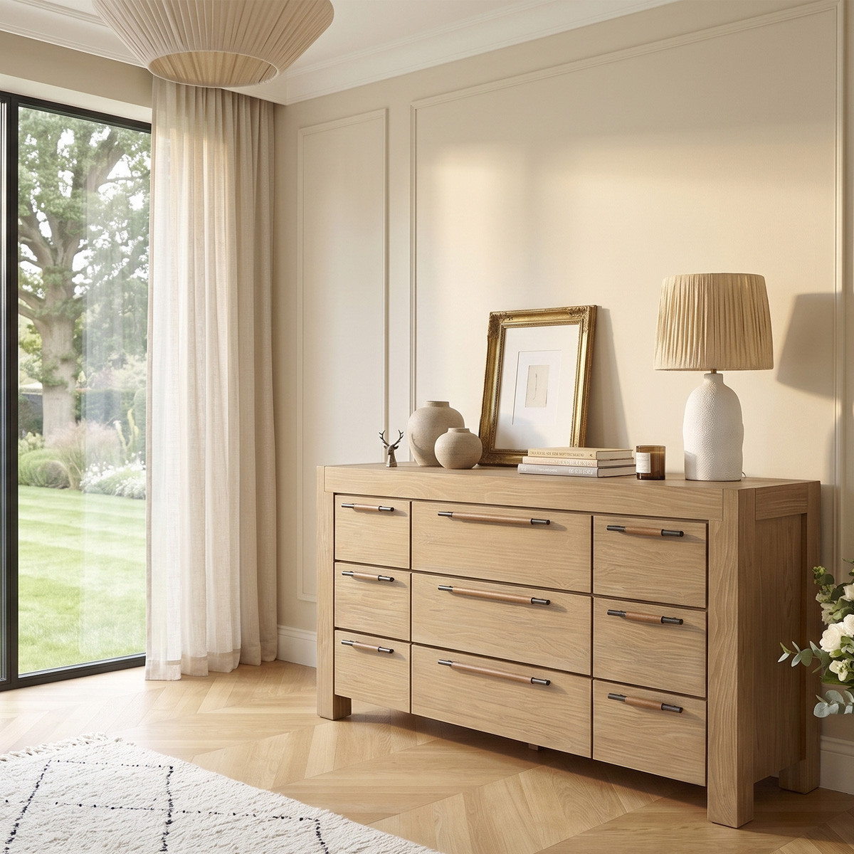 Commode contemporaine en bois massif, 9 tiroirs MEGÈVE marron, ROBIN DES BOIS