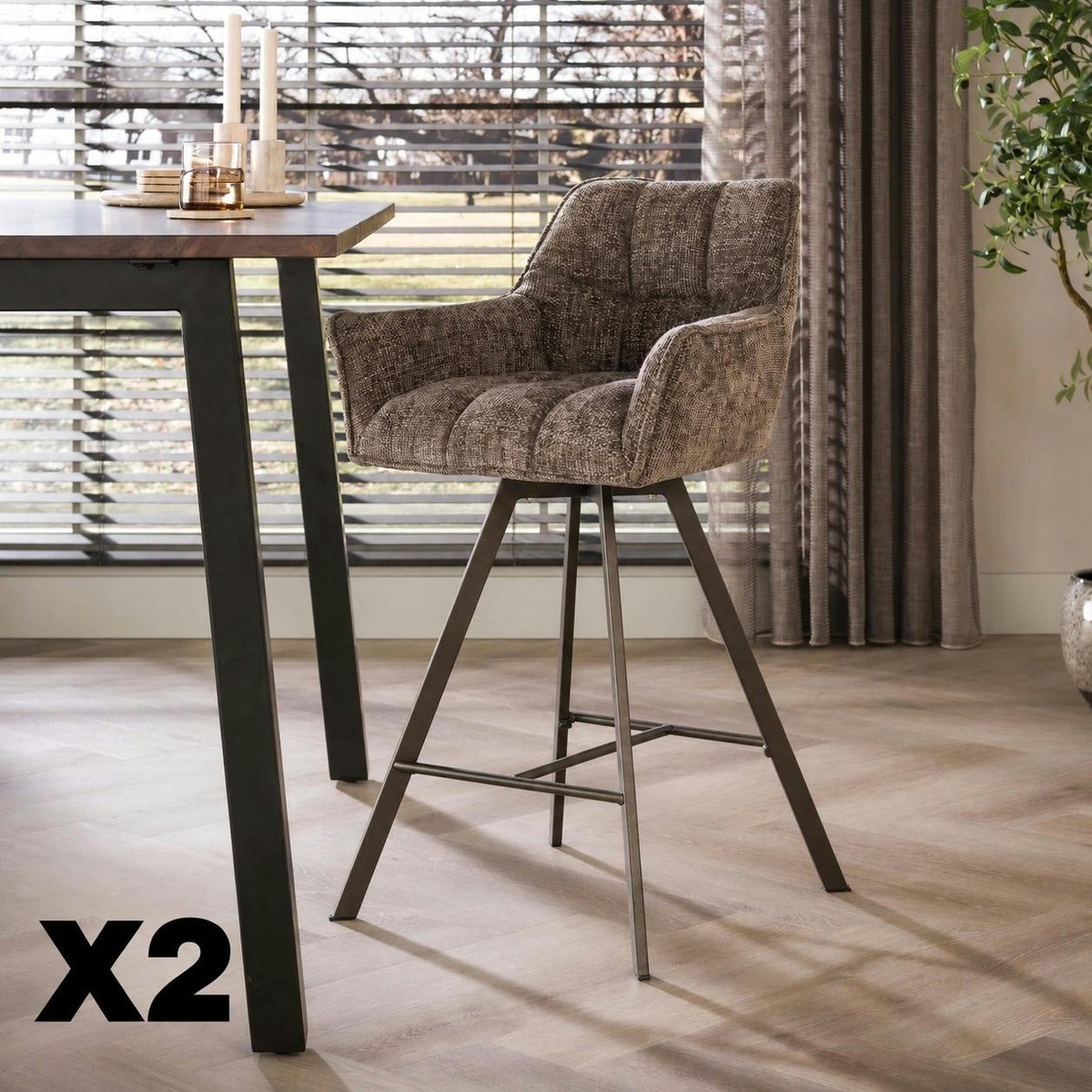 Lot de 2 tabourets de bar pivotants MELBOURNE taupe, PIER IMPORT