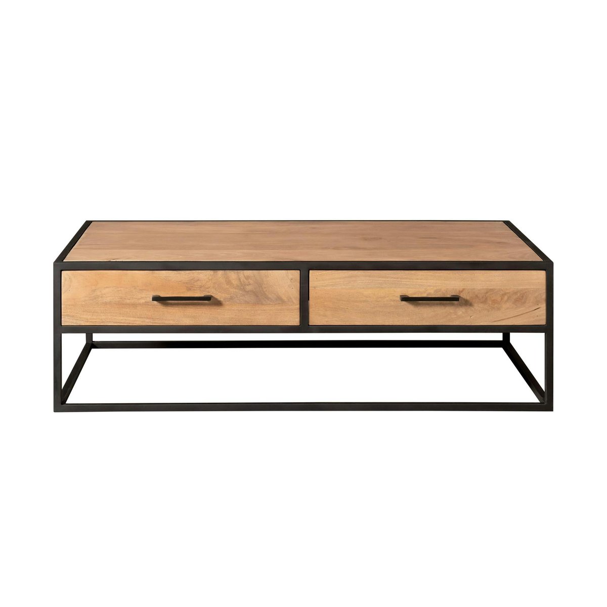 Table basse bois clair métal noir 4 tiroirs RIVANO bois naturel, PIER IMPORT