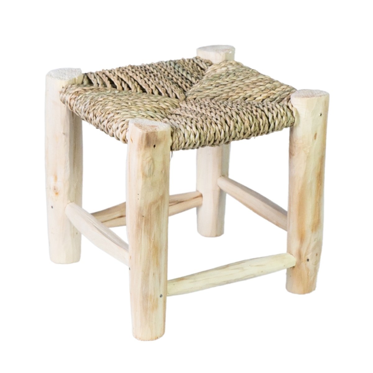 Mini tabouret enfant vintage en bois et doum naturel, HYDILE