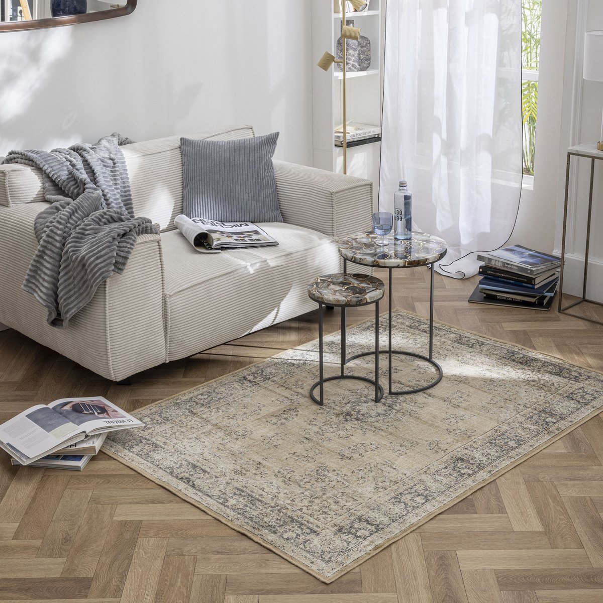 Tapis en viscose à poils courts, ELISTA bleu, INSPIRE