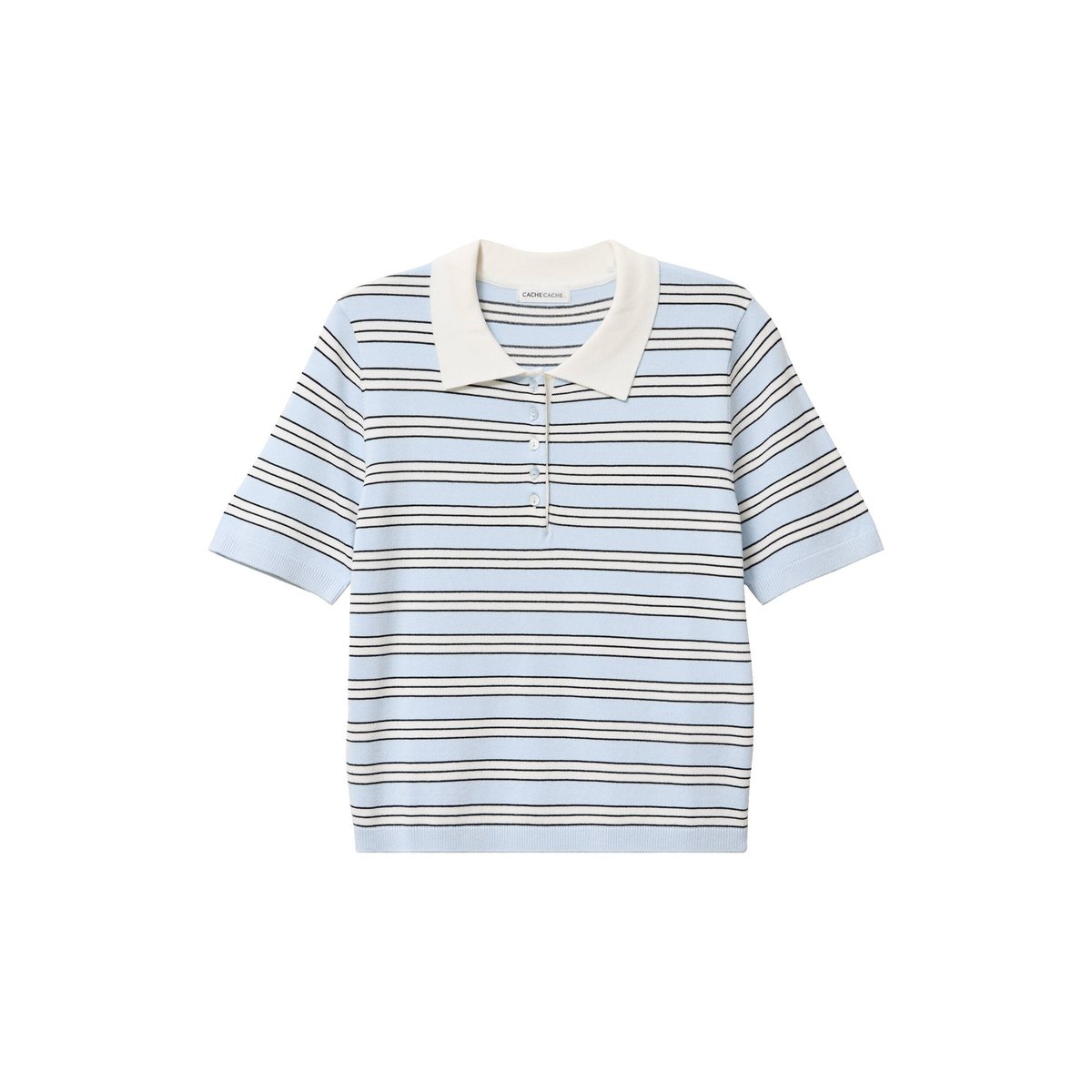 Polo manches courtes col chemise bleu, CACHE CACHE
