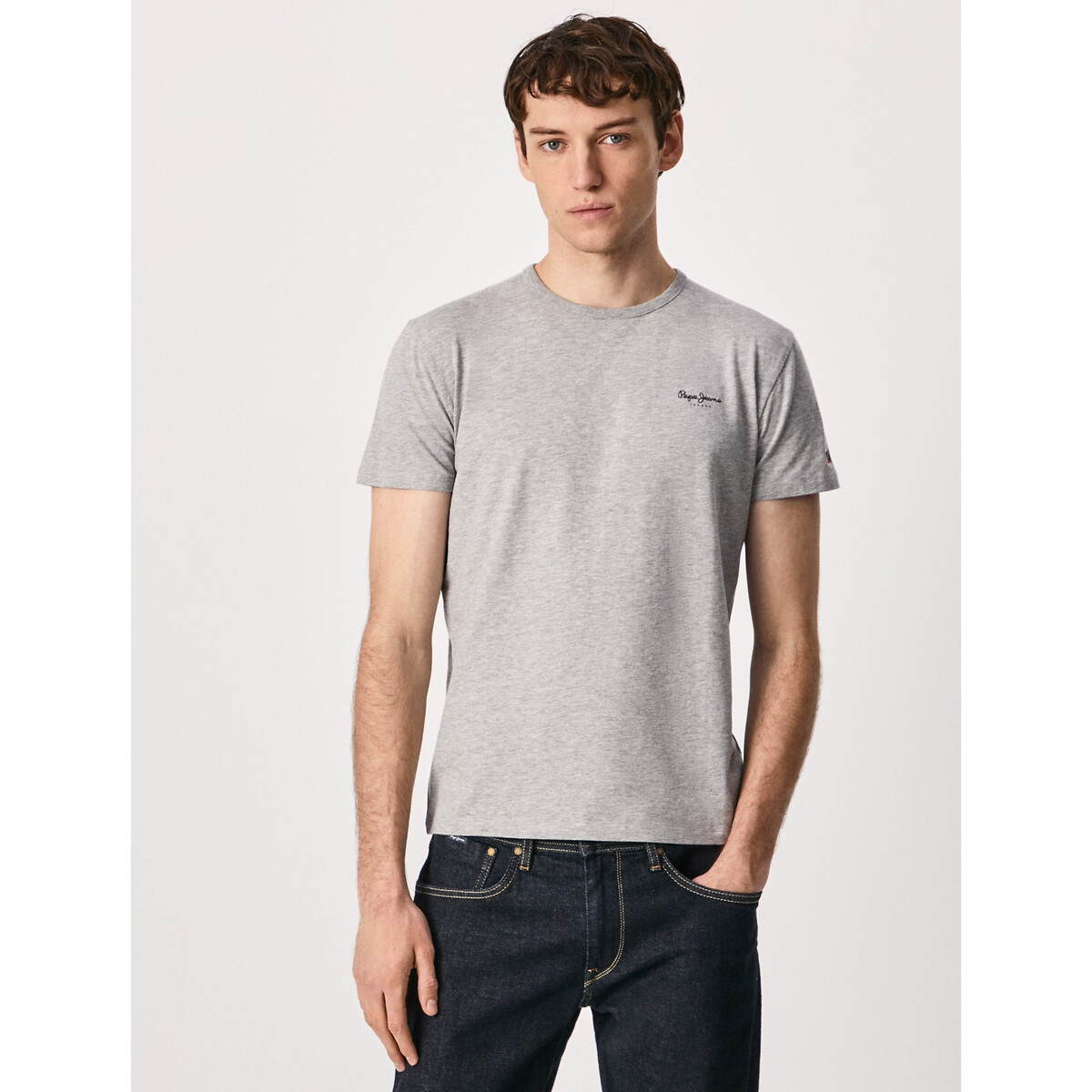T-shirt col rond stretch Original Basic gris, PEPE JEANS