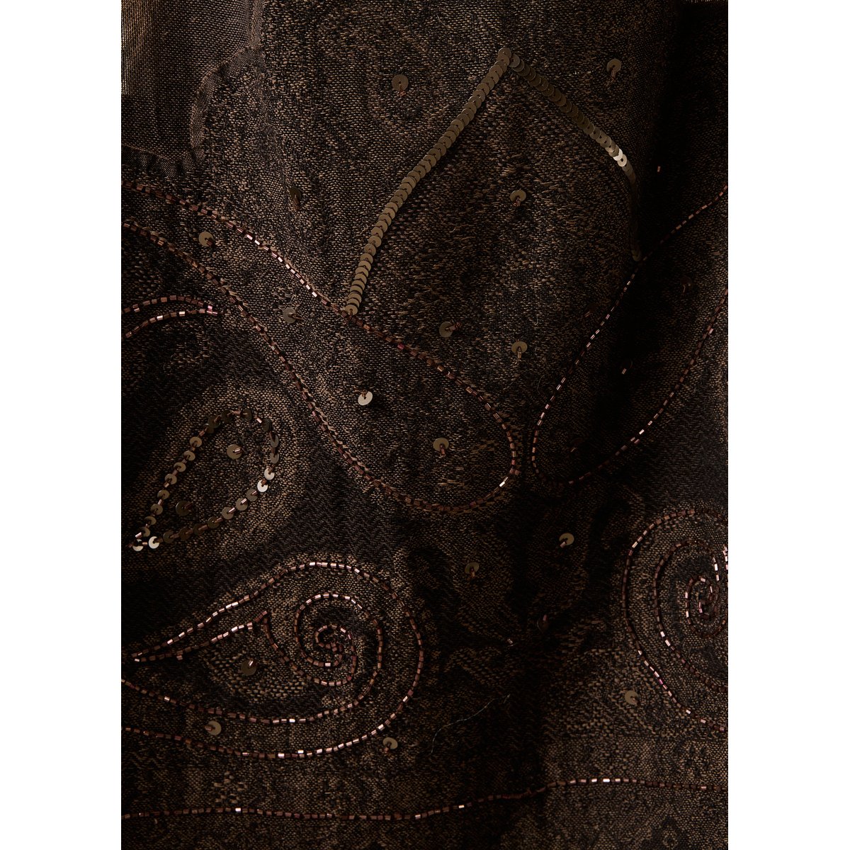 Écharpe coton et laine avec broderie marron, LA FEE MARABOUTEE