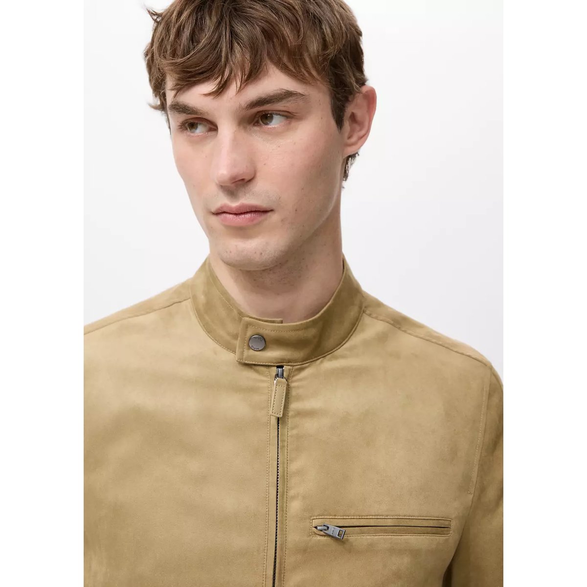 Blouson biker imitation daim beige, MANGO MAN