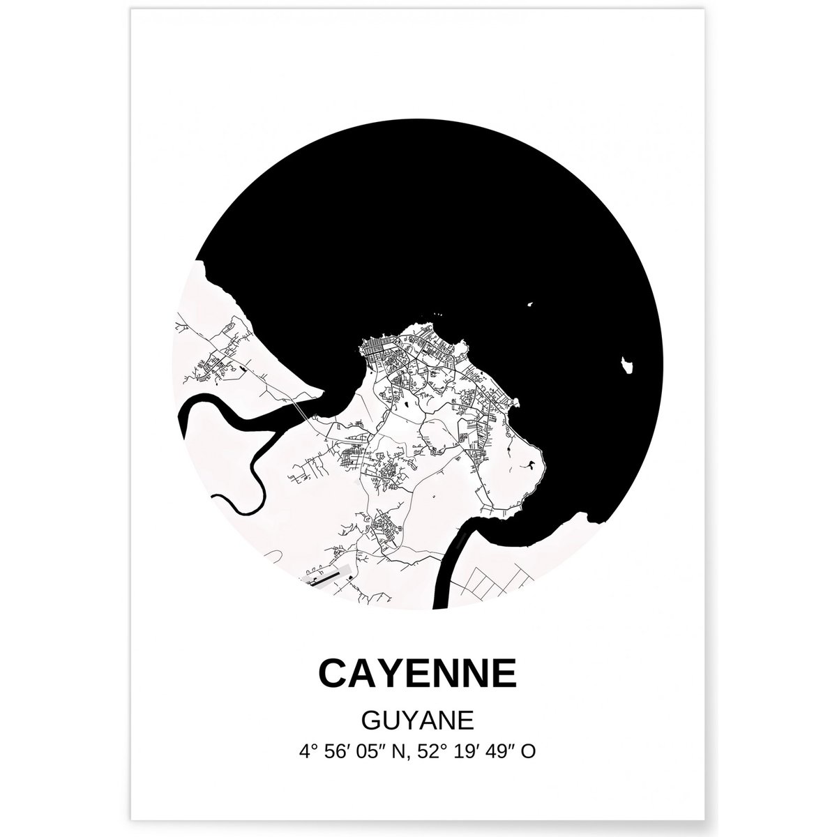 Affiche Carte Cayenne blanc, L'AFFICHERIE