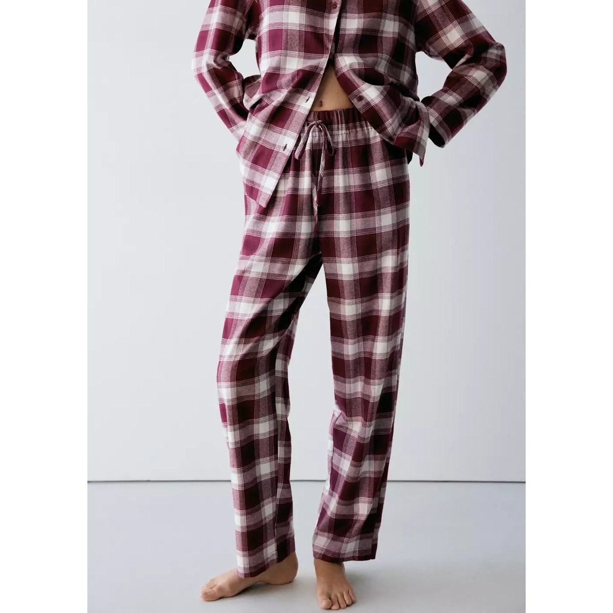 Pantalon pyjama flanelle carreaux bordeaux, MANGO