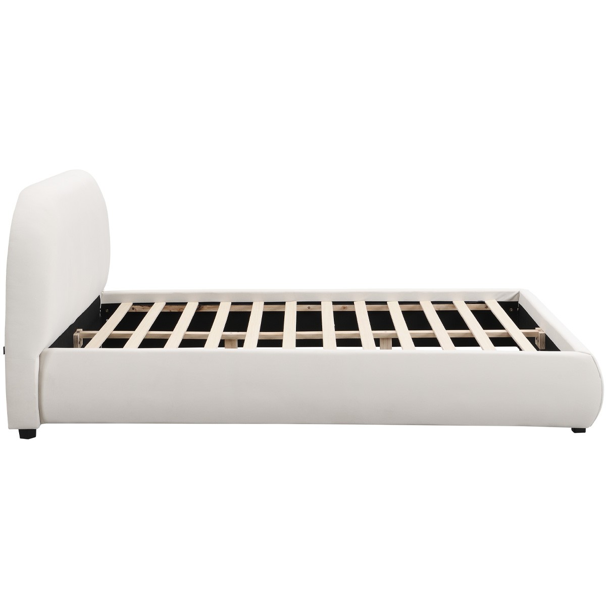Lit avec tête de lit en velours - MADDIE beige, HOMIFAB