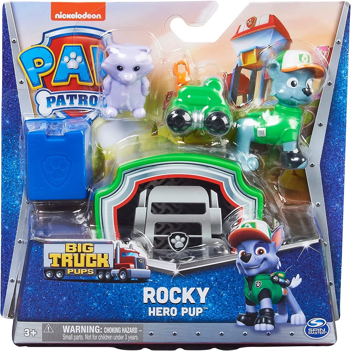 Pat Patrouille Big Truck Pups Figurine d'action Rocky avec drone de sauvetage à épingler vert, SPIN MASTER