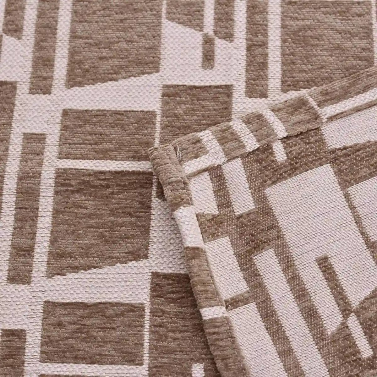 Rideau velours jacquard motifs géométriques 140x240cm beige, ORNAMI
