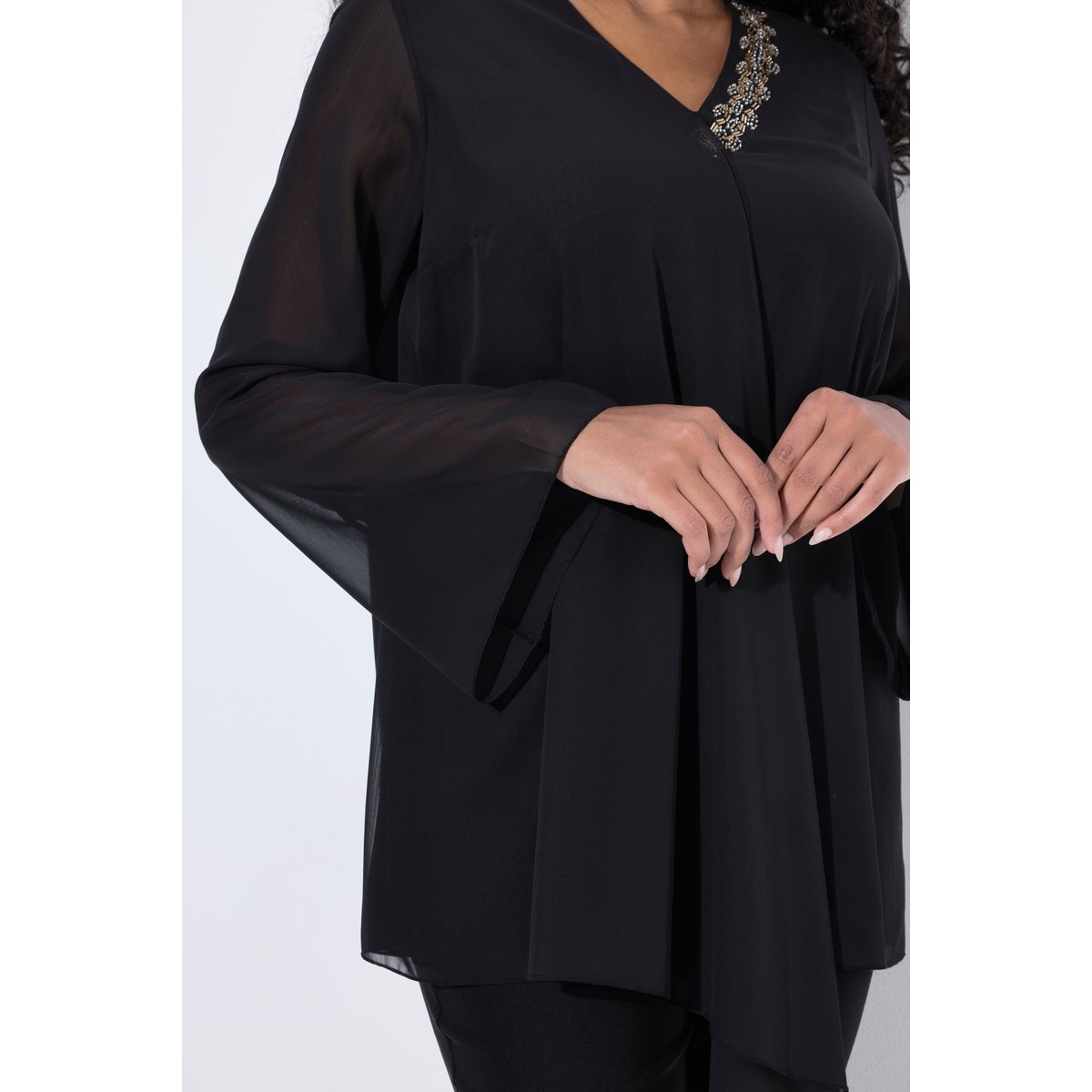 Blouse en mousseline doublée noir, ULLA POPKEN