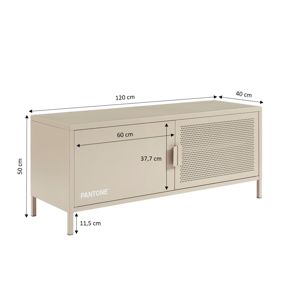 Meuble TV en acier taupe, PANTONE