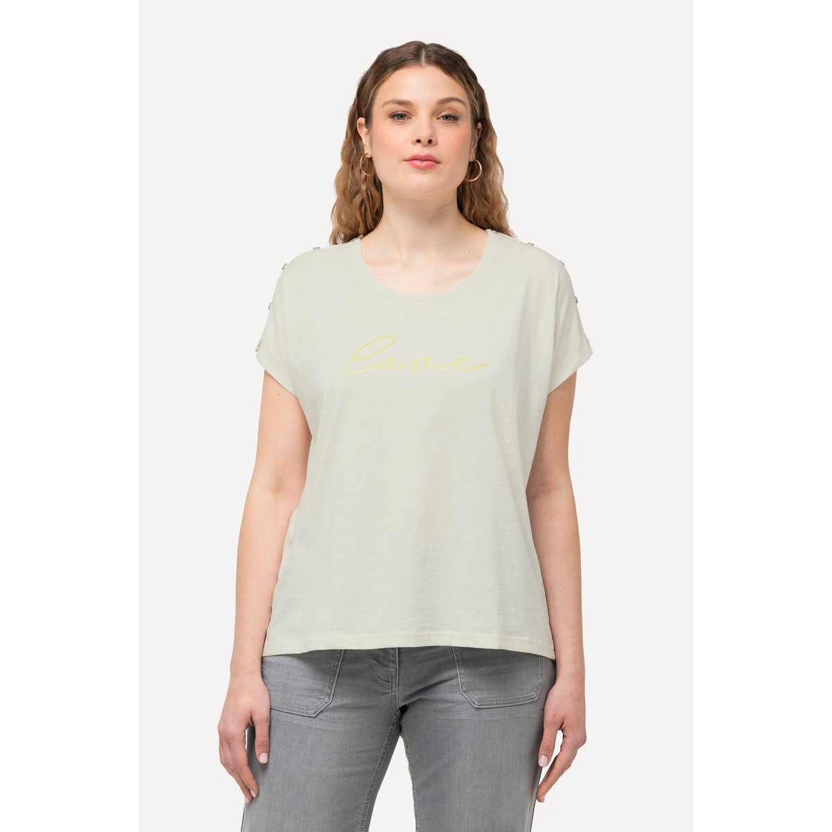 T-shirt oversized, imprimé Love. Col rond blanc cassé, ULLA POPKEN