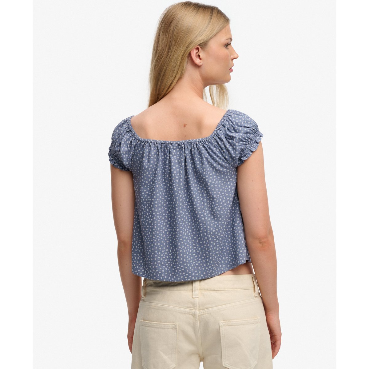 Top tissé à manches courtes et demi-boutonnage cœurs petites fleurs bleu marée, SUPERDRY