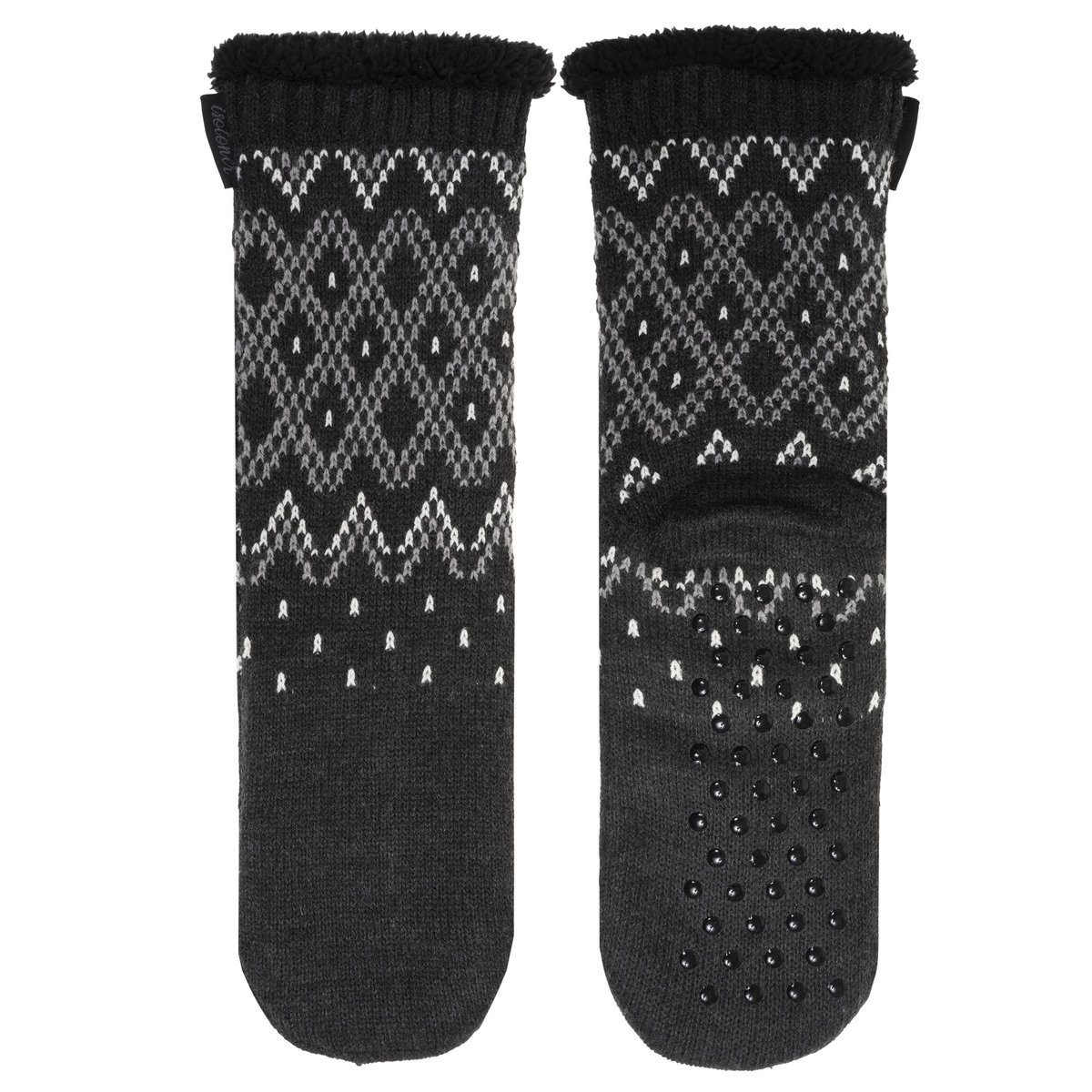 Chaussettes d'intérieur maille jacquard, picots antidérapants gris, ISOTONER