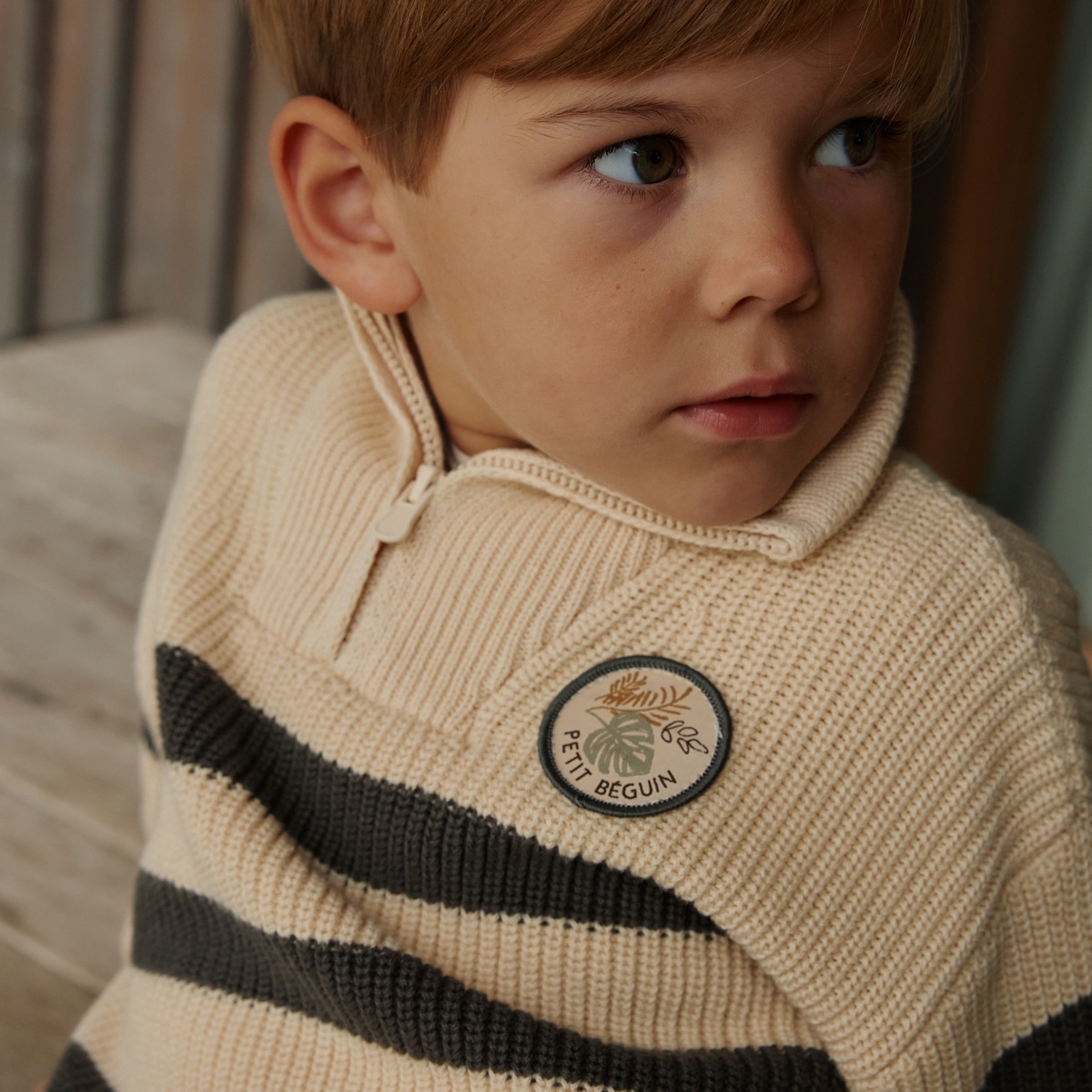 Pull enfant en tricot Ubatuba vert, PETIT BEGUIN
