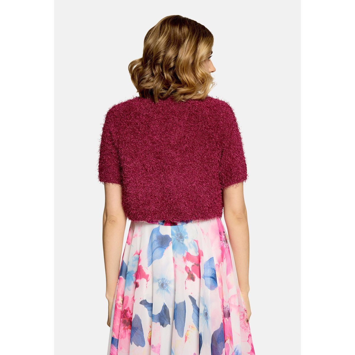 Cardigan en maille d'été à teneur en fil fantaisie dark fuchsia, VERA MONT