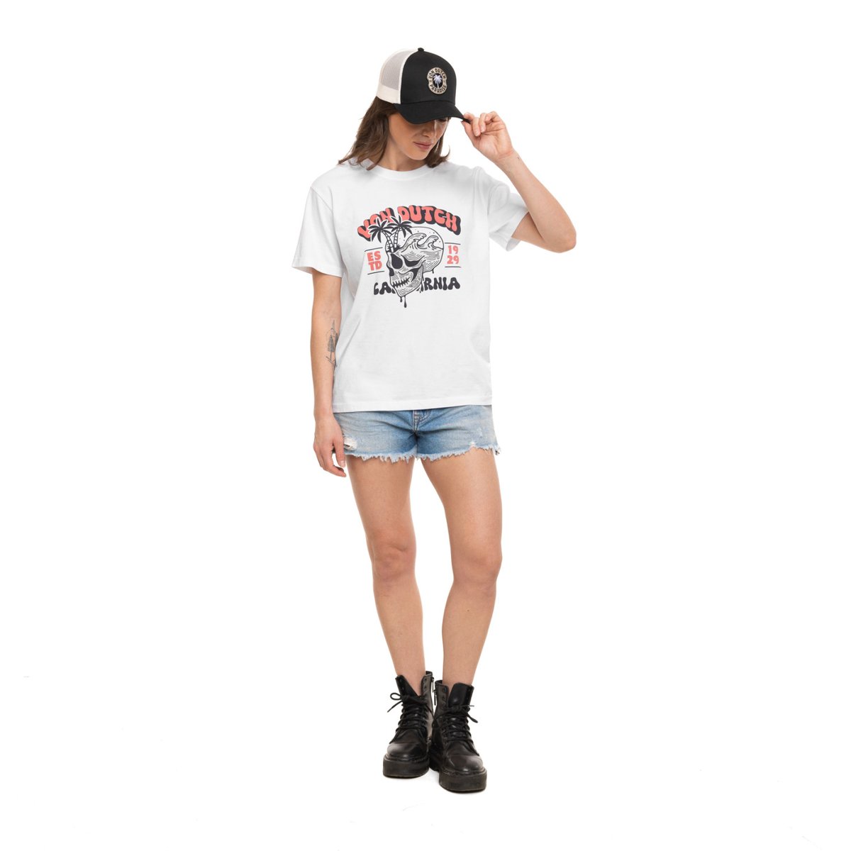 Tee shirt en coton VACATION blanc/rose/noir/beige, VON DUTCH