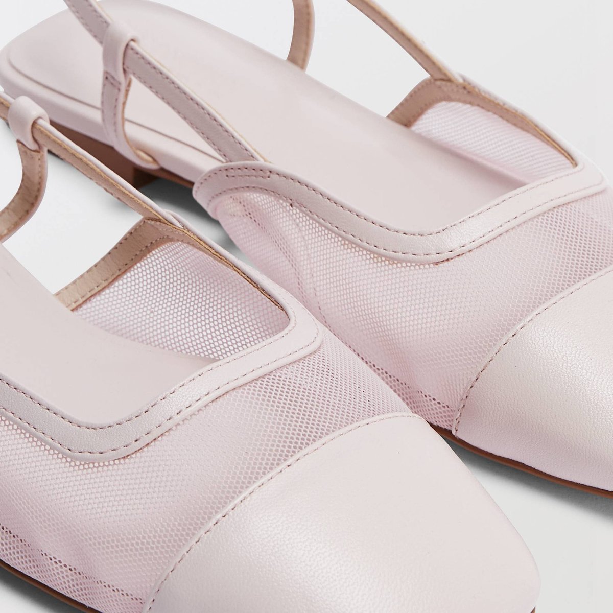 Ballerines à bride en cuir barely pink, MONOPRIX