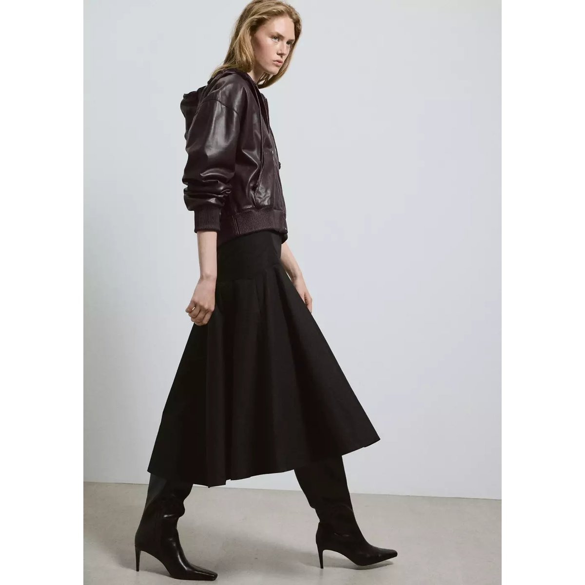 Veste cuir capuche grenat, MANGO