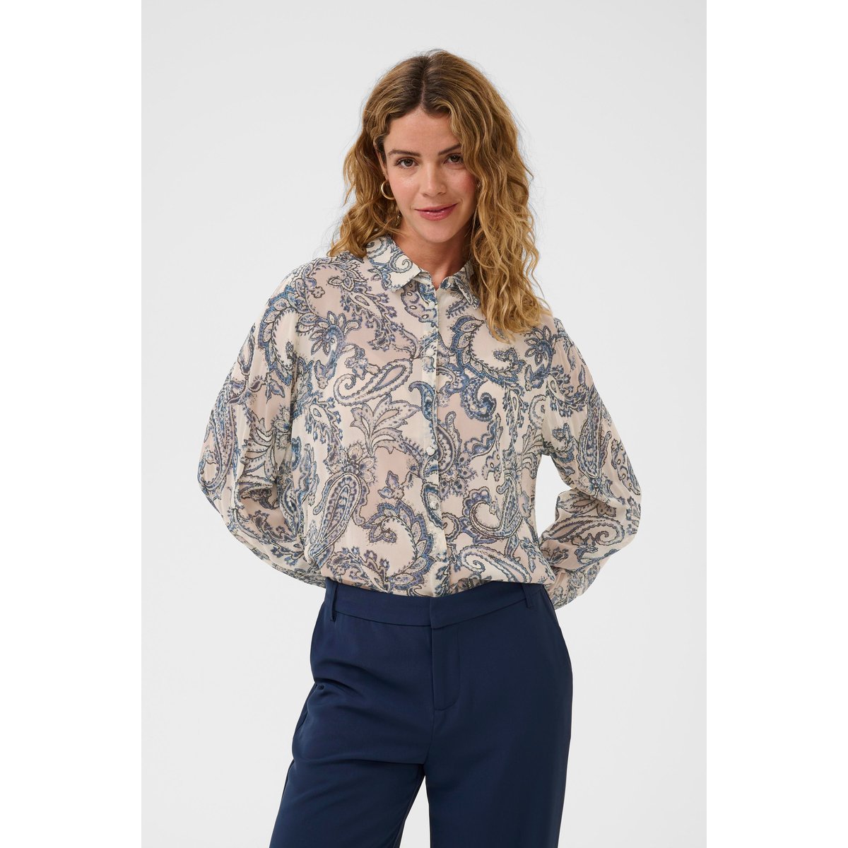 Chemise à manches longues imprimé café pailsey print, CREAM