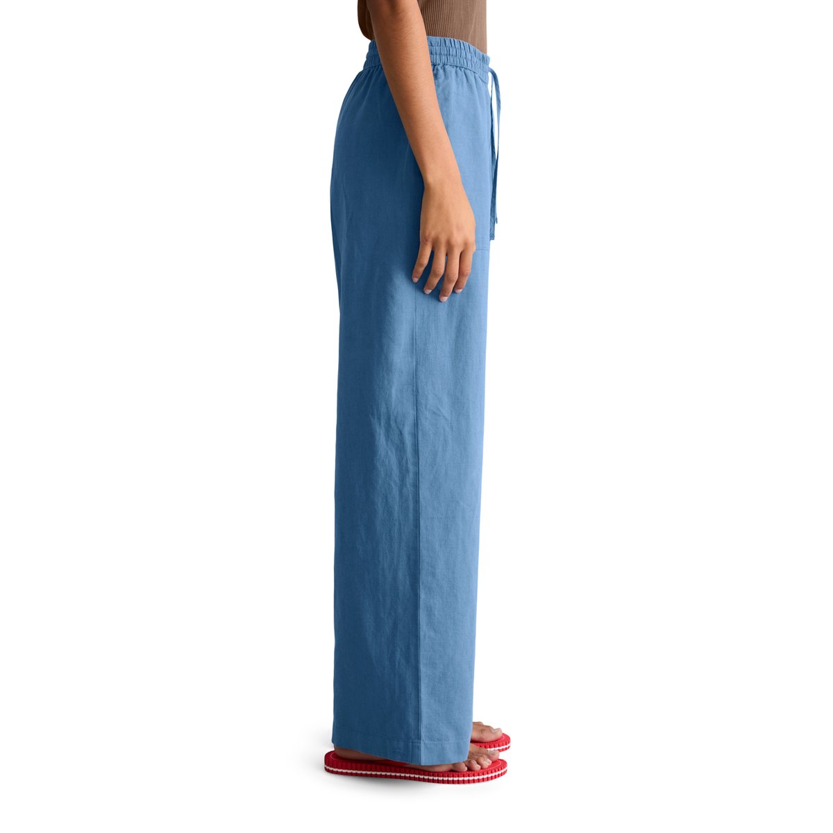 Pantalon à enfiler regular en mélange de lin et de coton bleu, MARC O’POLO DENIM