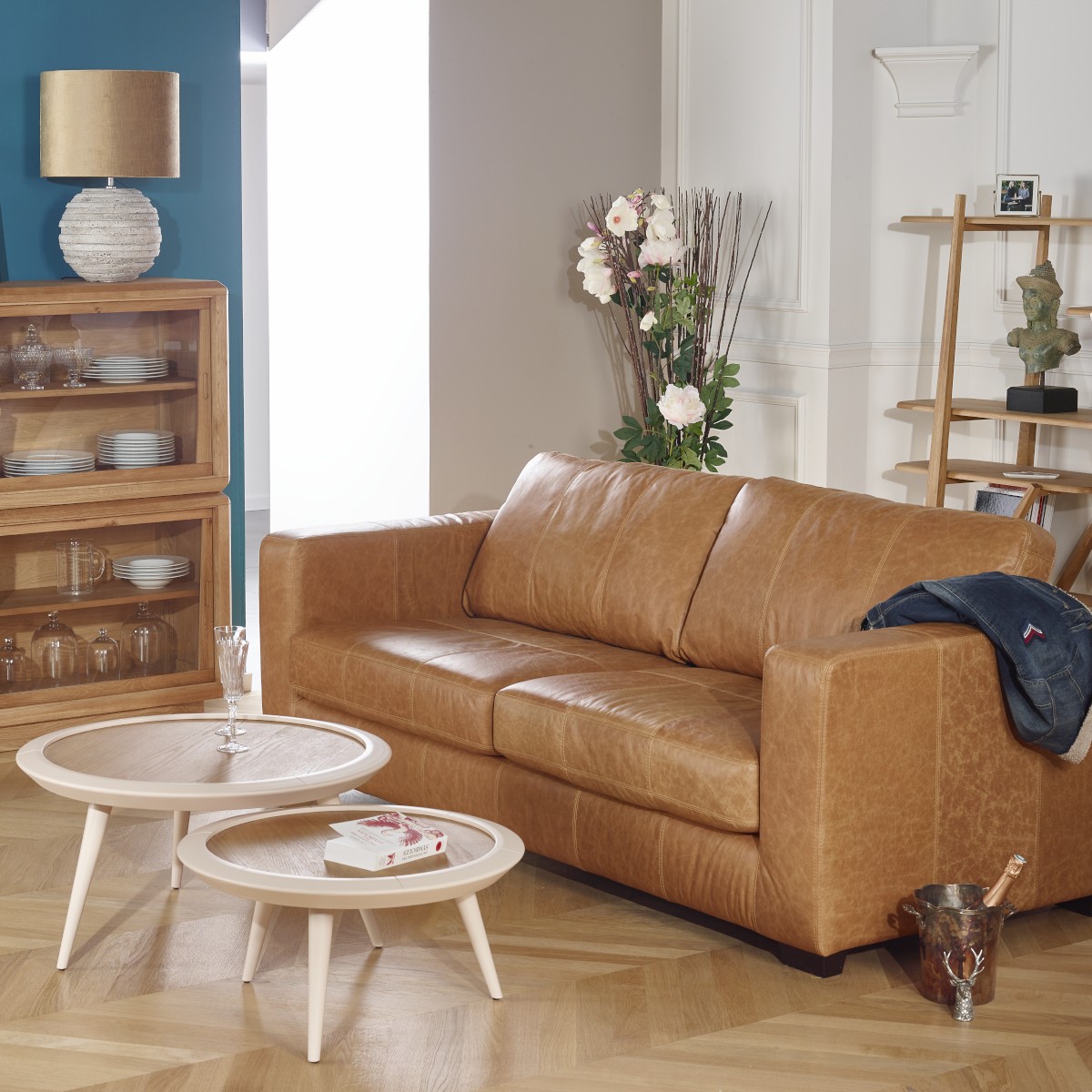 Table basse ronde style contemporain en chêne JACQUELINE rose, ROBIN DES BOIS