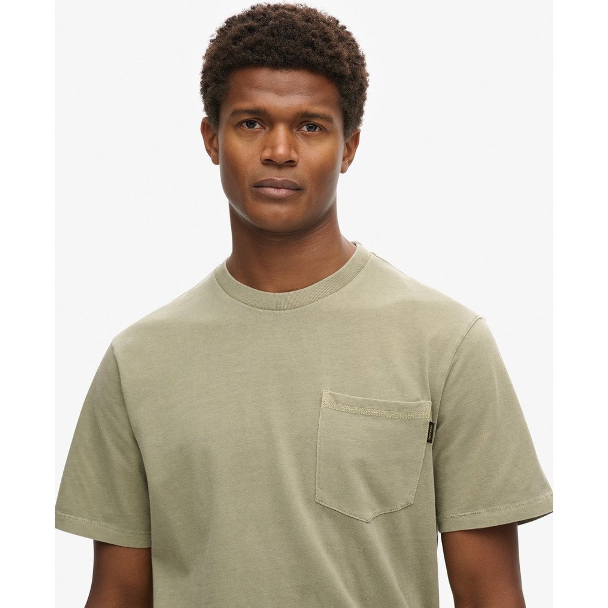 T-shirt à poche avec surpiqûres contrastées gris délavé, SUPERDRY