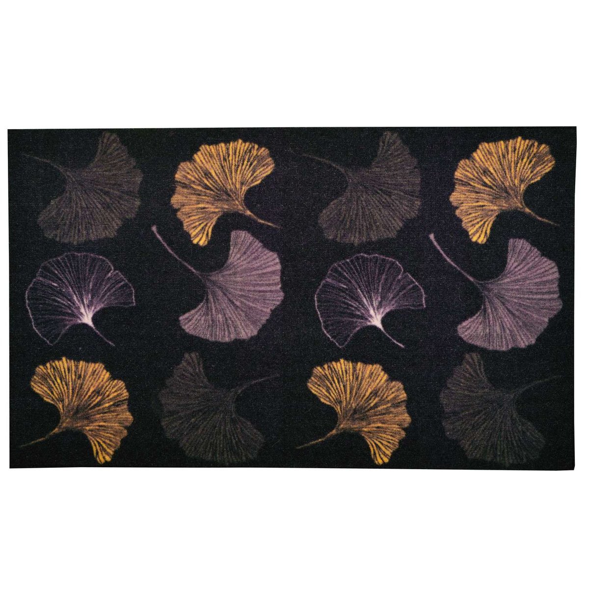 Tapis antidérapant en velours imprimé GINKGO noir, TOILINUX