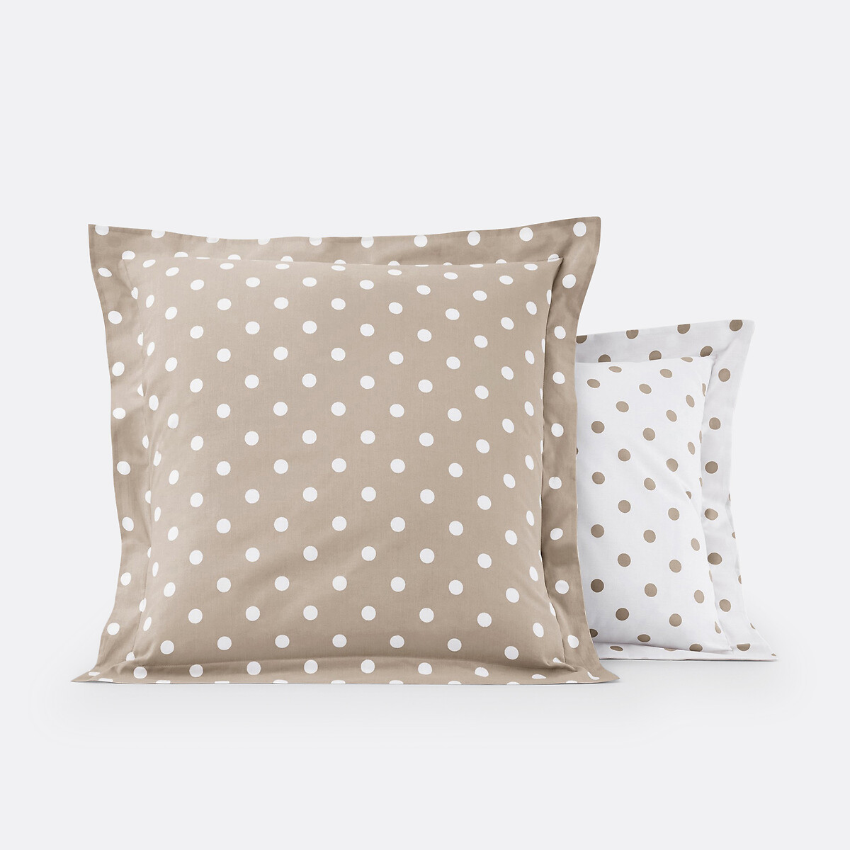 Fronha de almofada em puro algodão, estampado às bolas, Clarisse bege/branco, LA REDOUTE INTERIEURS