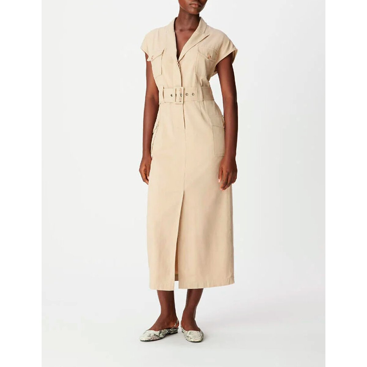 Abito camicia senza maniche con cintura lino, IKKS