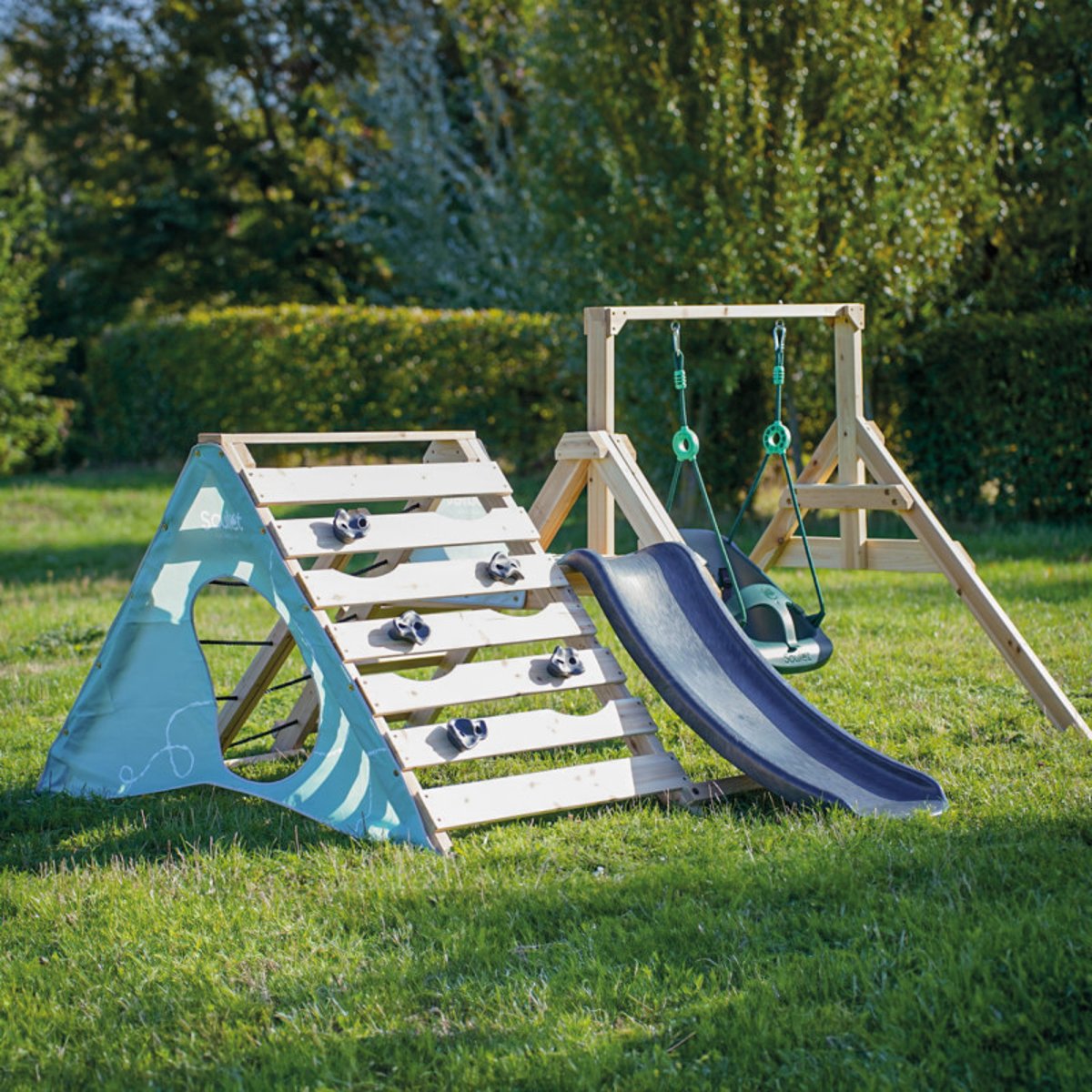 Aire de jeux en bois premier âge et balançoire bébé OLYMPE beige, SOULET