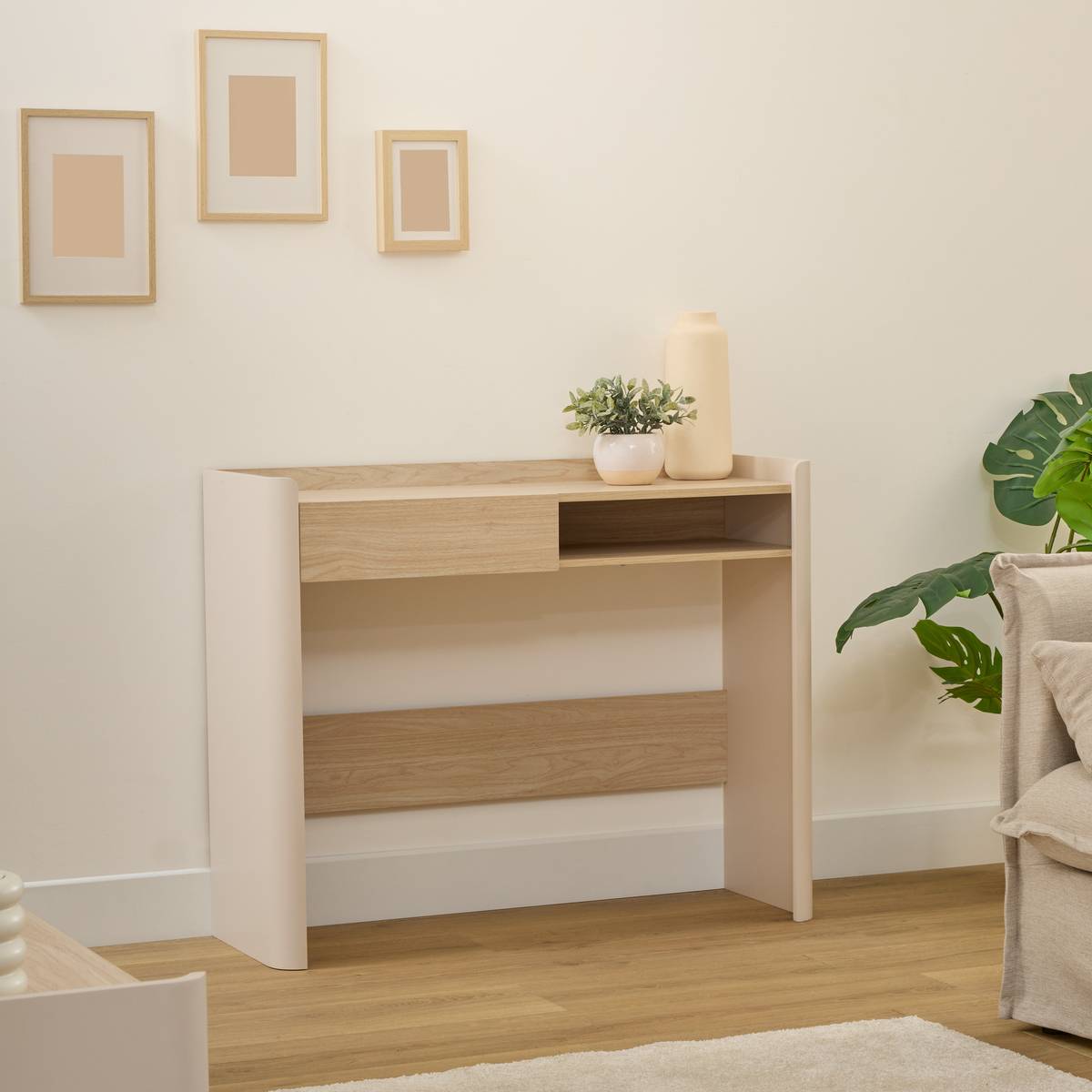 Console 1 tiroir effet bois ROUNDY ivoire, 5FIVE SIMPLY SMART