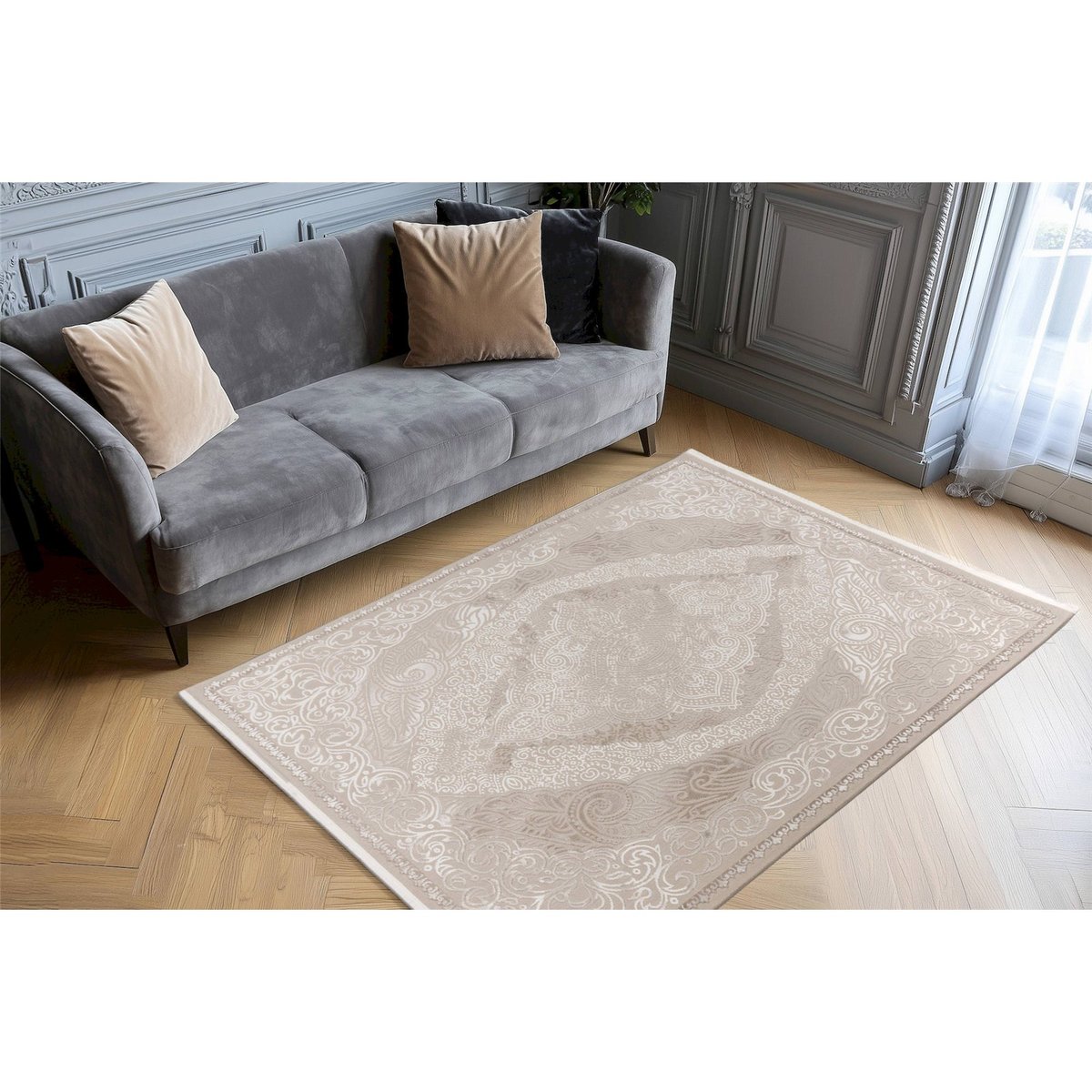 Tapis d'intérieur rectangulaire beige sable ivoire ton sur ton, ARTE ESPINA