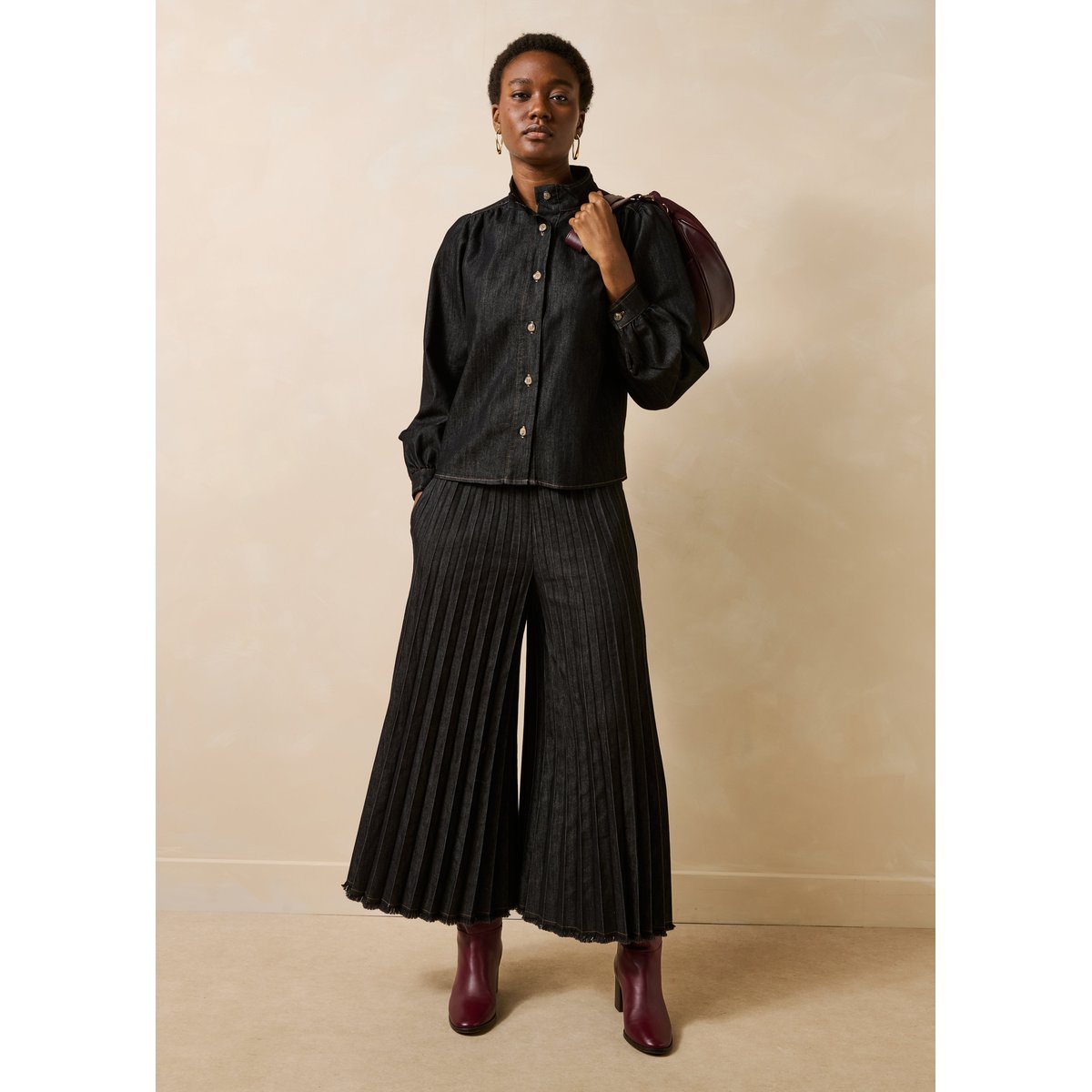 Chemise en denim manches longues noir, LA FEE MARABOUTEE