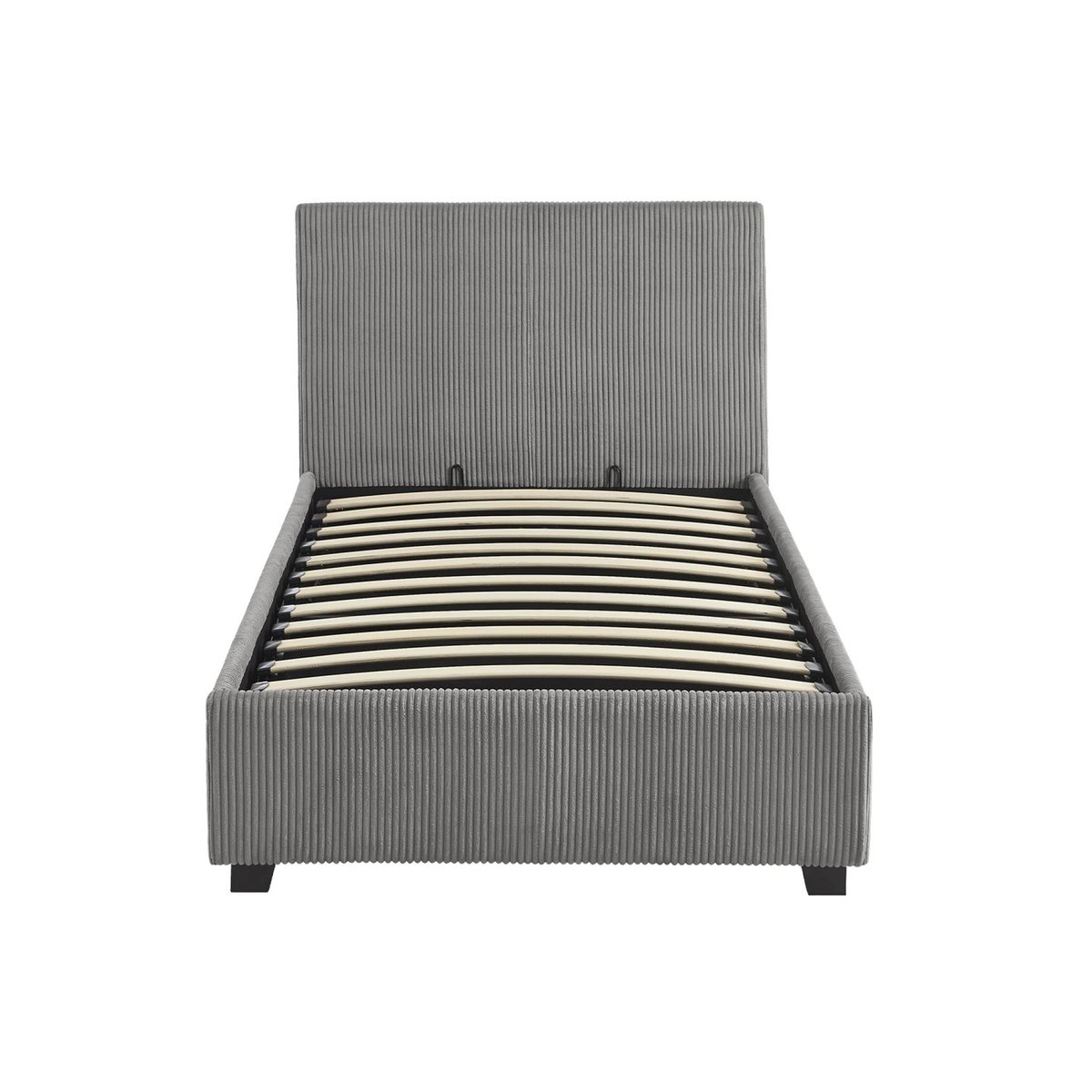 Lit coffre sommier à lattes et tête de lit 90 x 190cm velours côtelé (grosse côte) AVALON gris, SWEEEK
