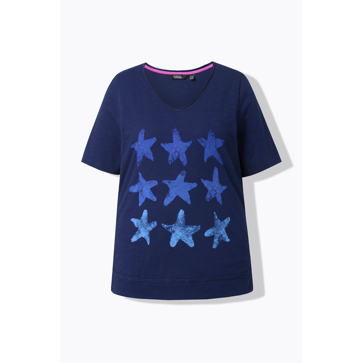 T-shirt imprimé étoiles de mer, bords francs bleu encre, ULLA POPKEN